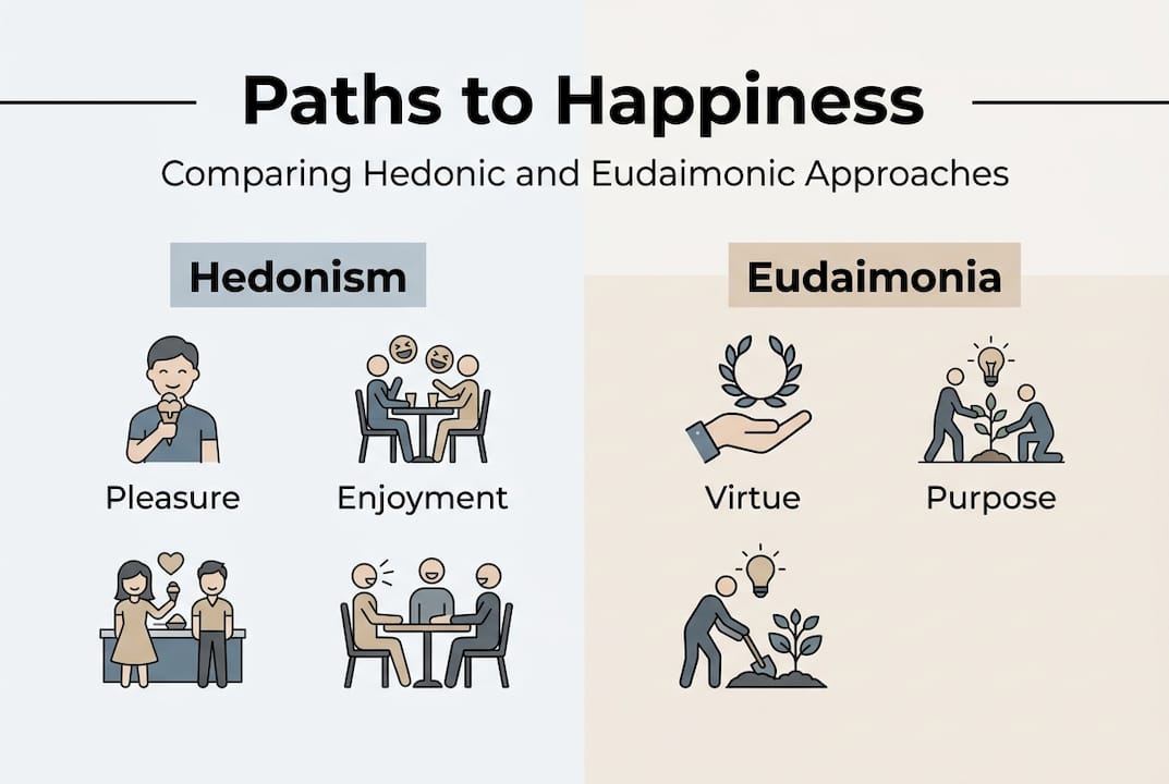 Infographic comparing hedonic and eudaimonic happiness
