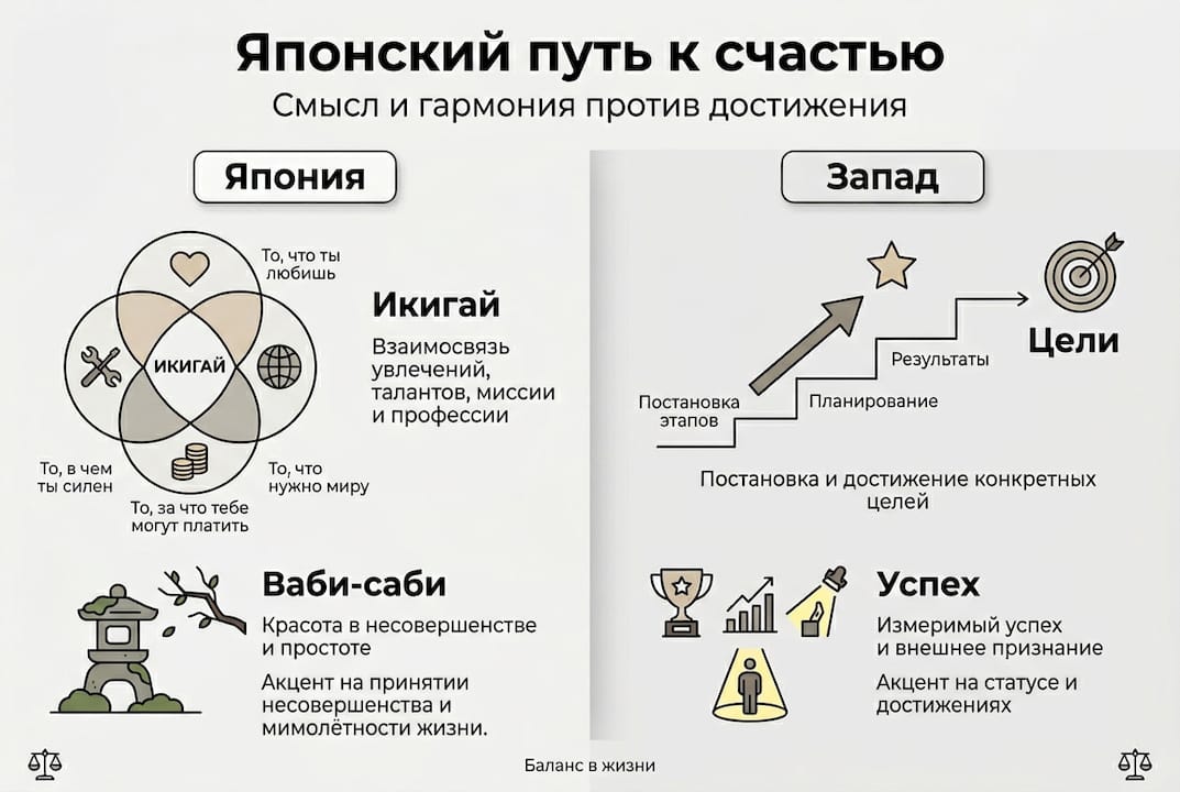 Инфографика: в чём разница между представлениями о счастье в Японии и на Западе