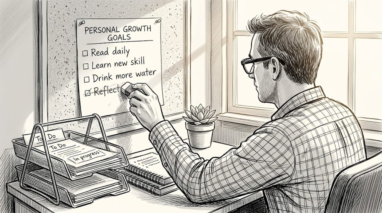 Man updating personal growth checklist