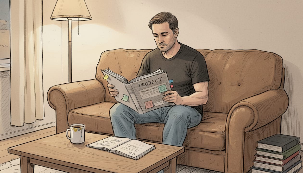 Man reviewing ongoing personal project