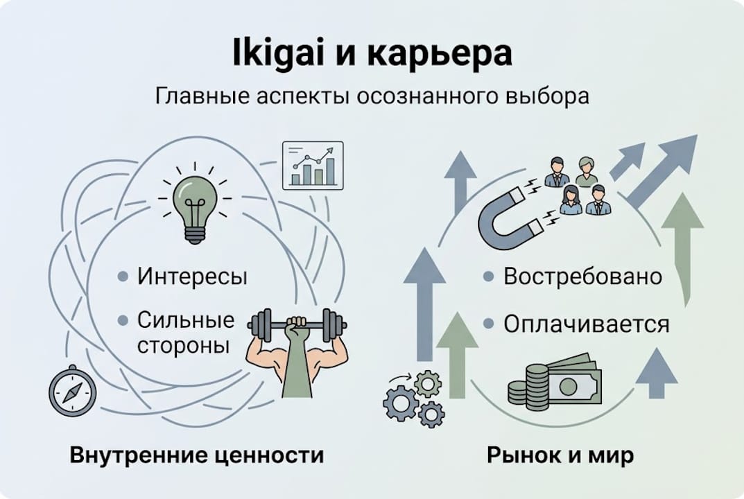 Инфографика: как найти своё призвание и выбрать профессию по японской концепции икигай
