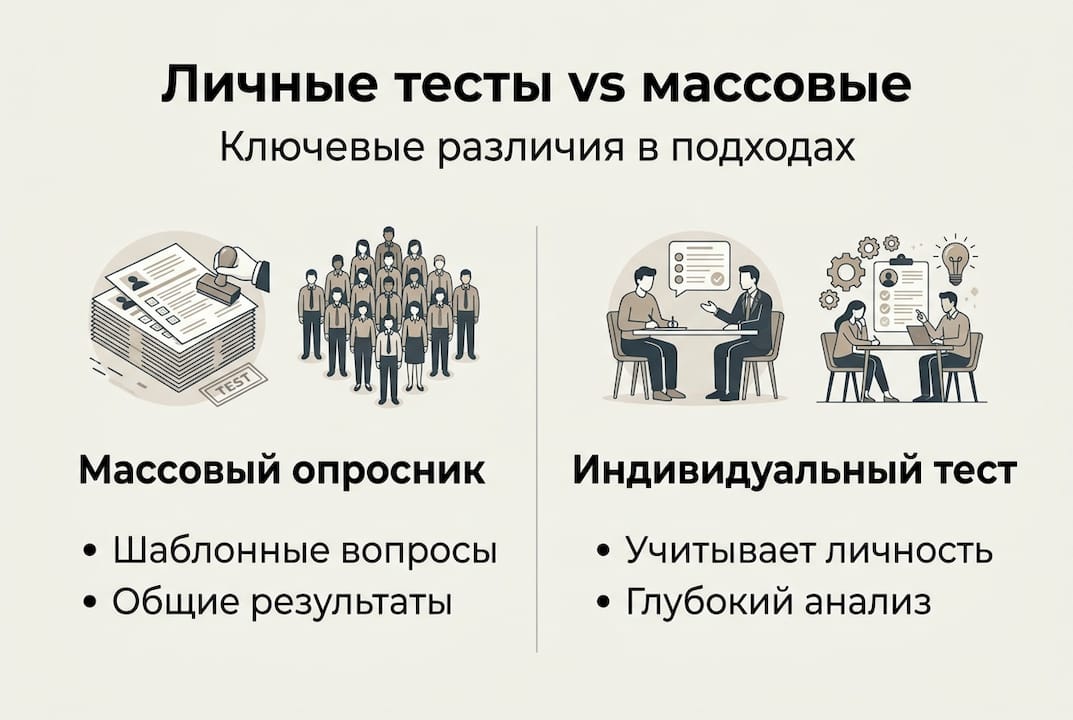 Инфографика, сравнивающая индивидуальное и массовое тестирование