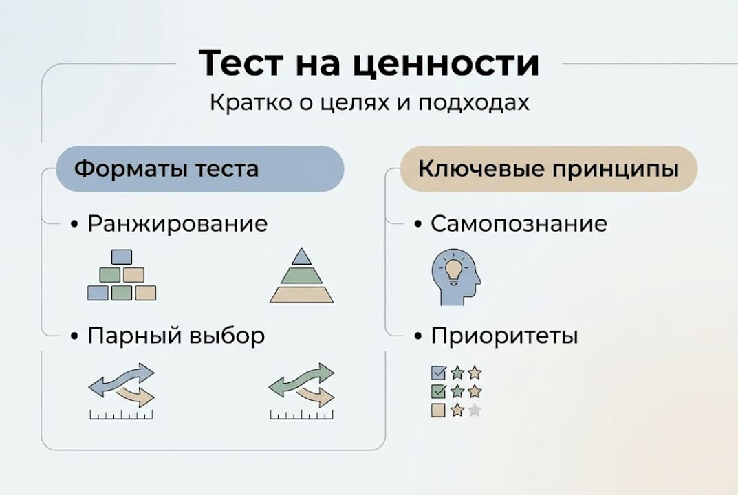 Инфографика: обзор тестов на личные ценности и жизненные принципы