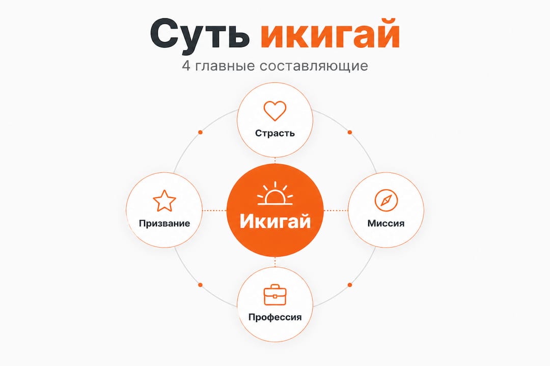 Инфографика: четыре ключевых элемента вашего икигай