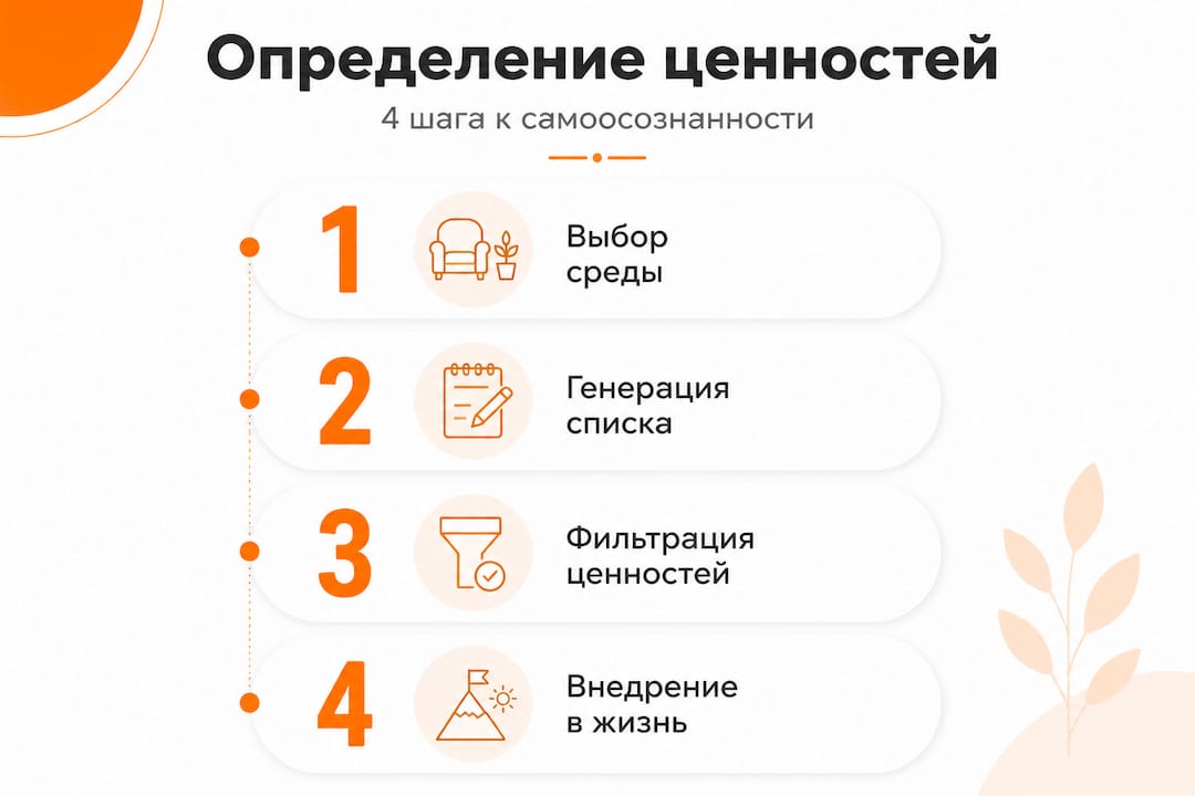 Инфографика с пошаговым разбором определения собственных ценностей