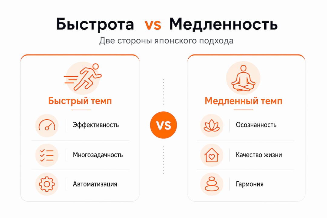 Инфографика: сравнение традиционных японских ценностей, связанных с быстрым и медленным образом жизни