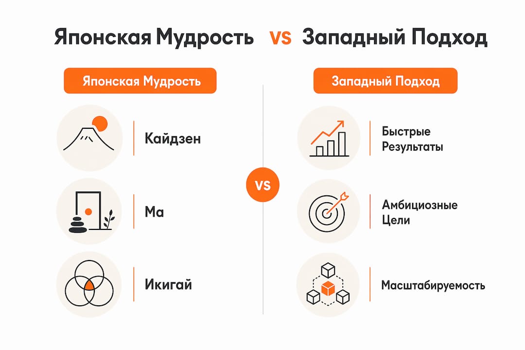 Инфографика: сравниваем принципы японской мудрости и западного мировоззрения