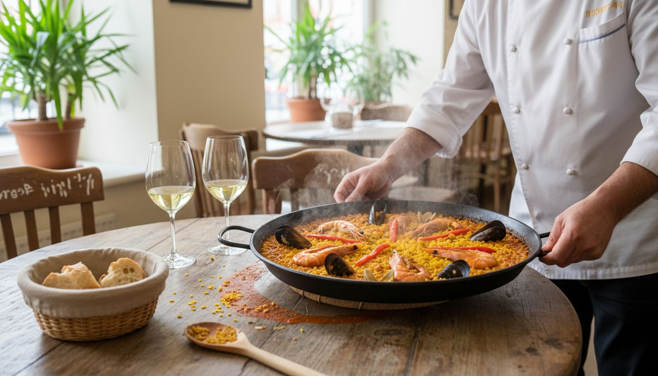 Un chef reparte paella mediterránea entre los comensales