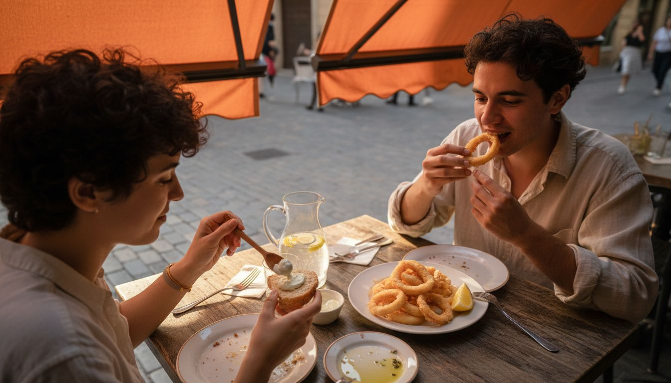 Personas disfrutando de una auténtica comida mediterránea
