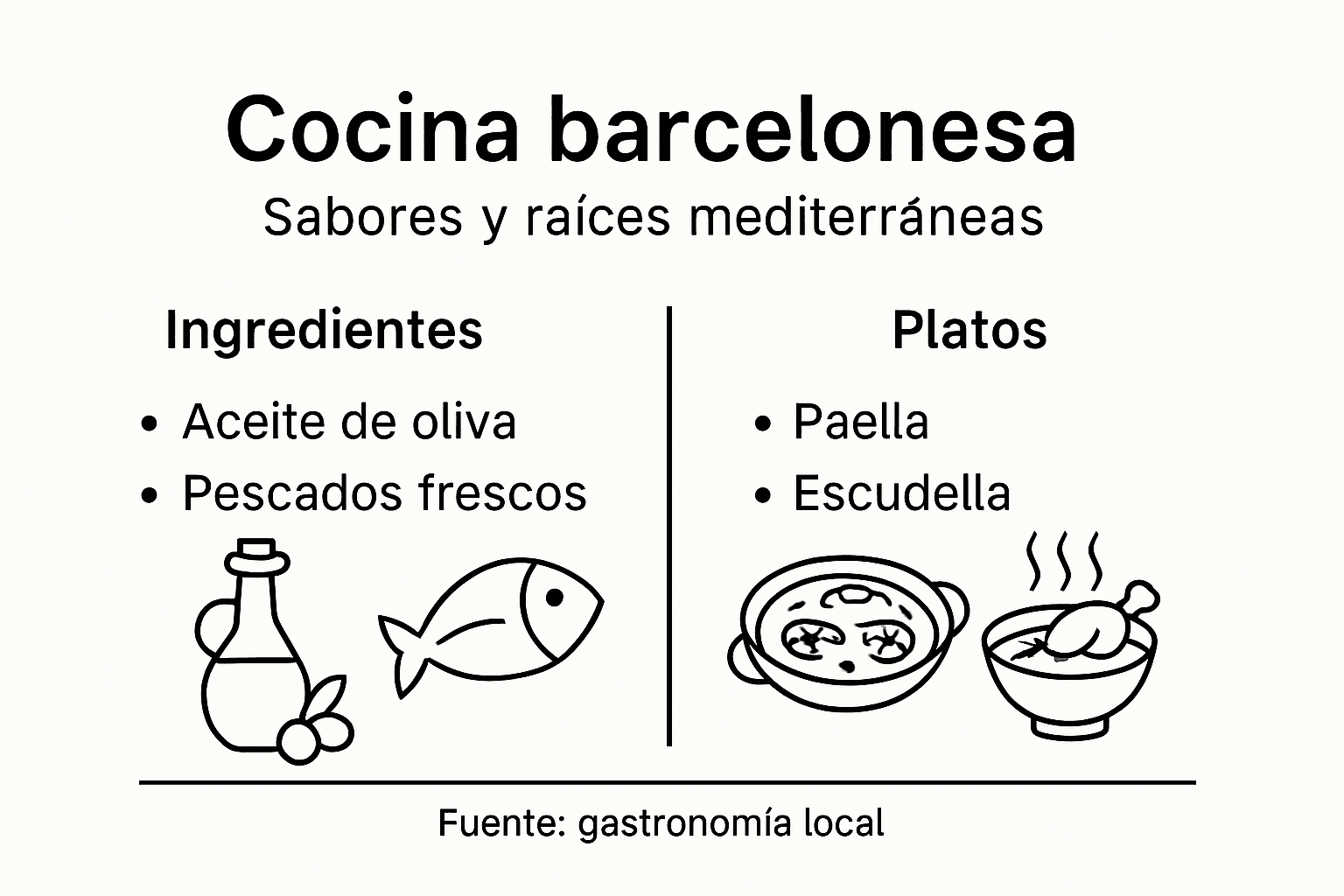 Infografía sobre los ingredientes y platos imprescindibles de la cocina barcelonesa