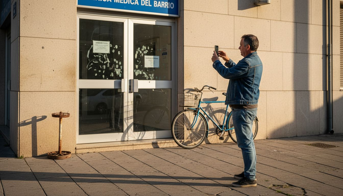 Hombre tomando fotos de una clínica para su ficha en Google Maps