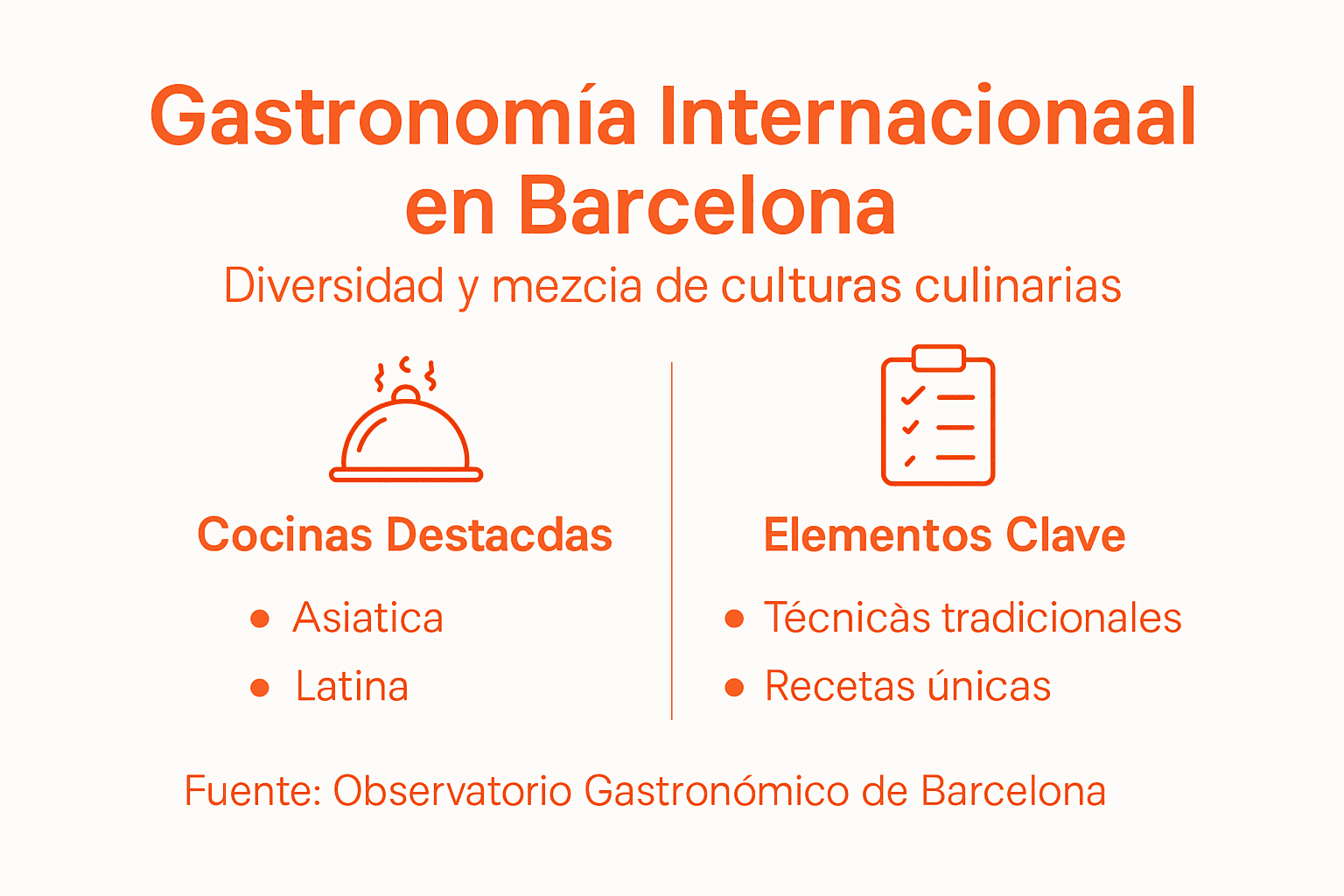 Descubre la riqueza culinaria de Barcelona a través de esta infografía que muestra la variedad de sabores y tradiciones gastronómicas que conviven en la ciudad.