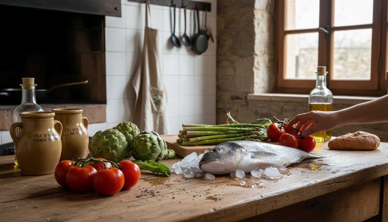 Una mesa repleta de productos frescos típicos de Cataluña