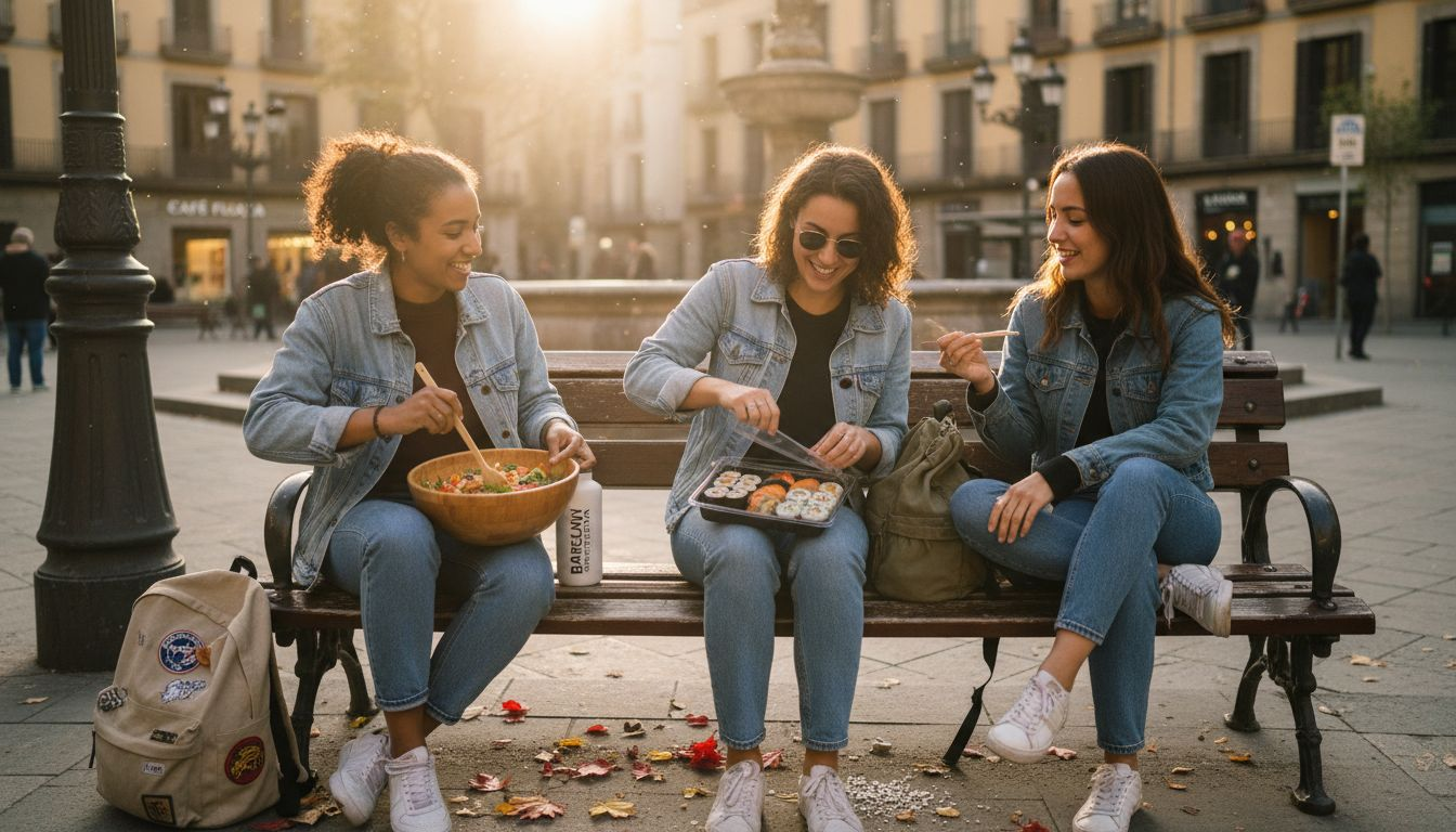 Un grupo de amigos disfruta de diferentes platos de comida para llevar.