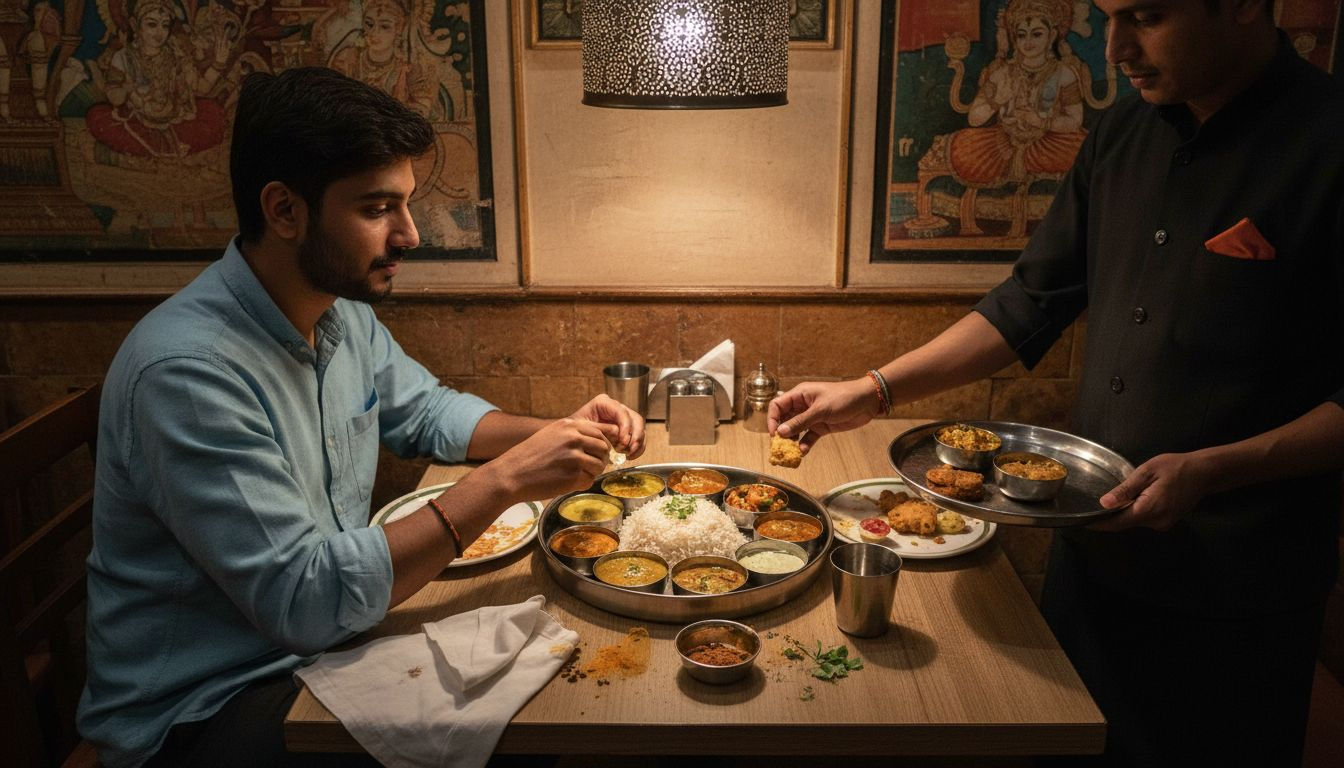 Una pareja se anima a descubrir los sabores de un auténtico thali en un restaurante indio