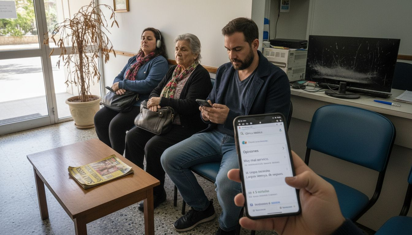 Pacientes revisan Google Maps en sala de espera