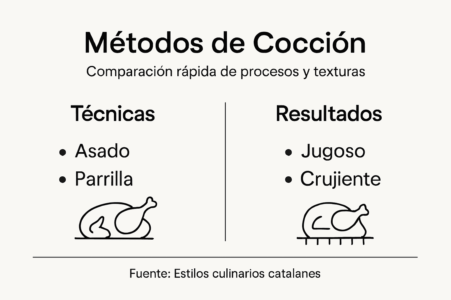Infografía con una tabla que muestra las diferentes formas de cocinar el pollo