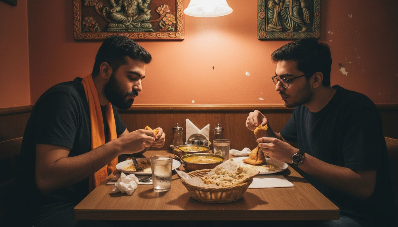 Los asistentes saborean exquisitos platos veganos de la cocina india.