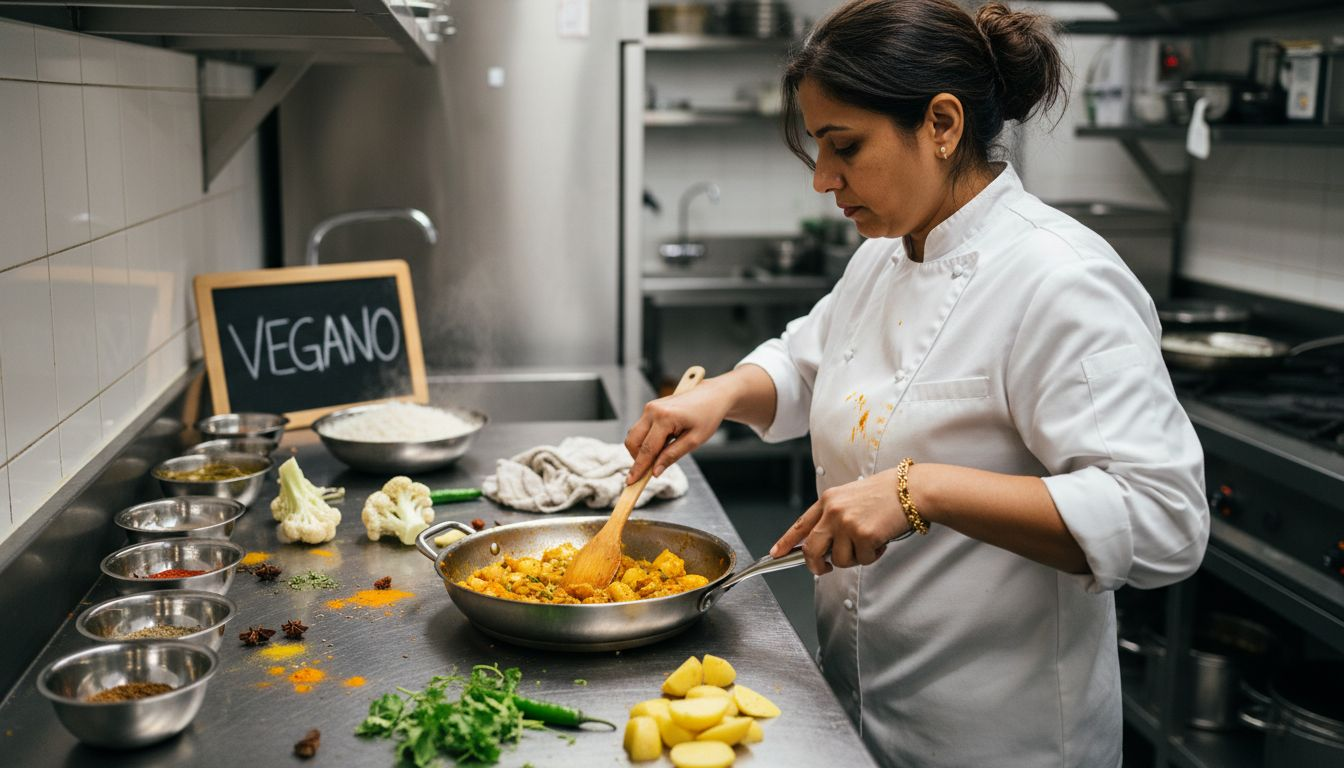 Una chef india sorprende en Barcelona preparando un plato vegano lleno de sabores exóticos.