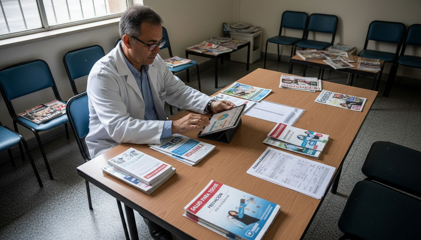 Médico que comparte material educativo desde la consulta