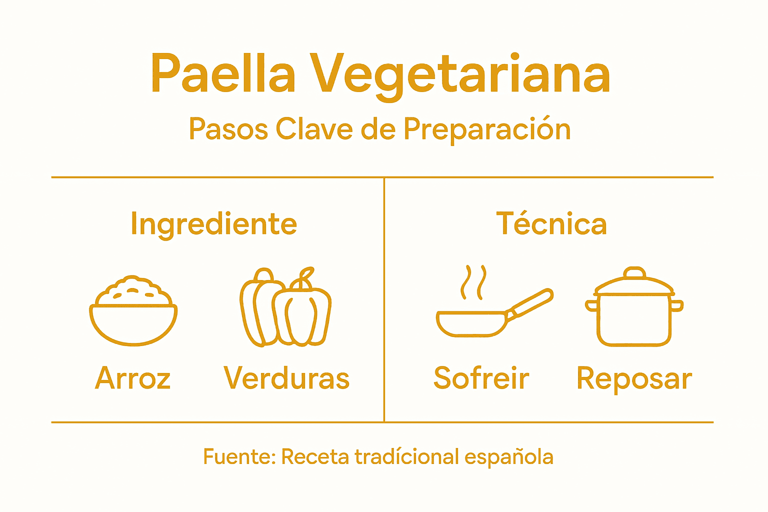 Infografía: pasos imprescindibles para preparar una auténtica paella vegetariana