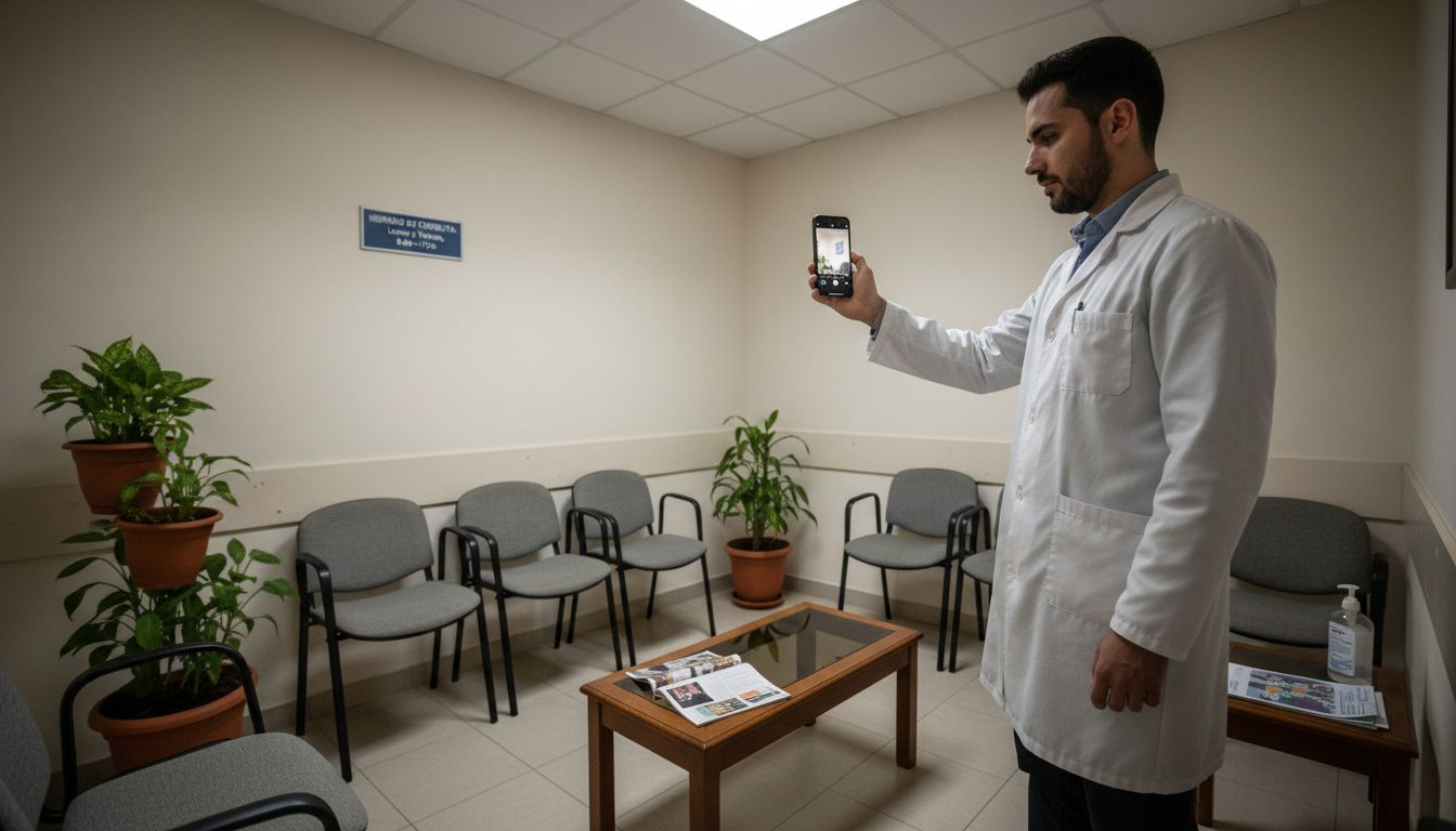Un médico aprovecha para tomar unas fotos de su consultorio mientras está vacío.