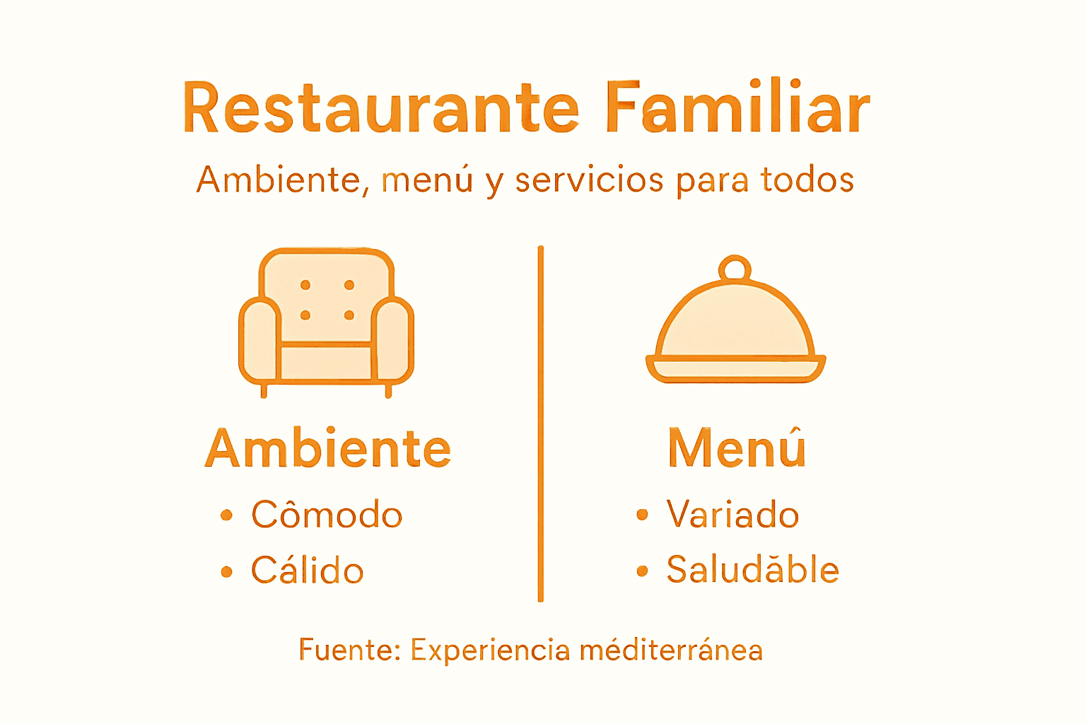 Infografía sobre el ambiente, el menú y los servicios pensados para toda la familia