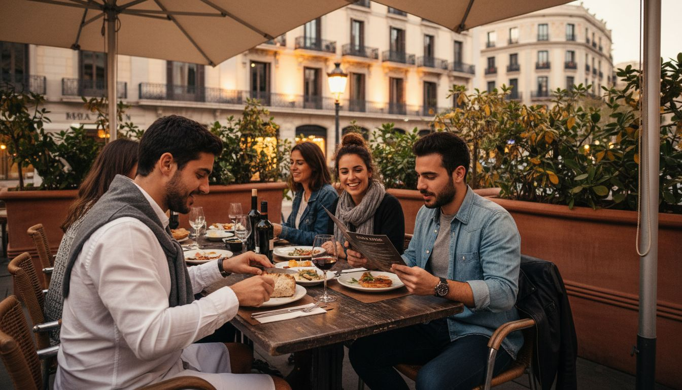 Un grupo de amigos disfruta de una cena en una terraza de Paseo de Gracia.
