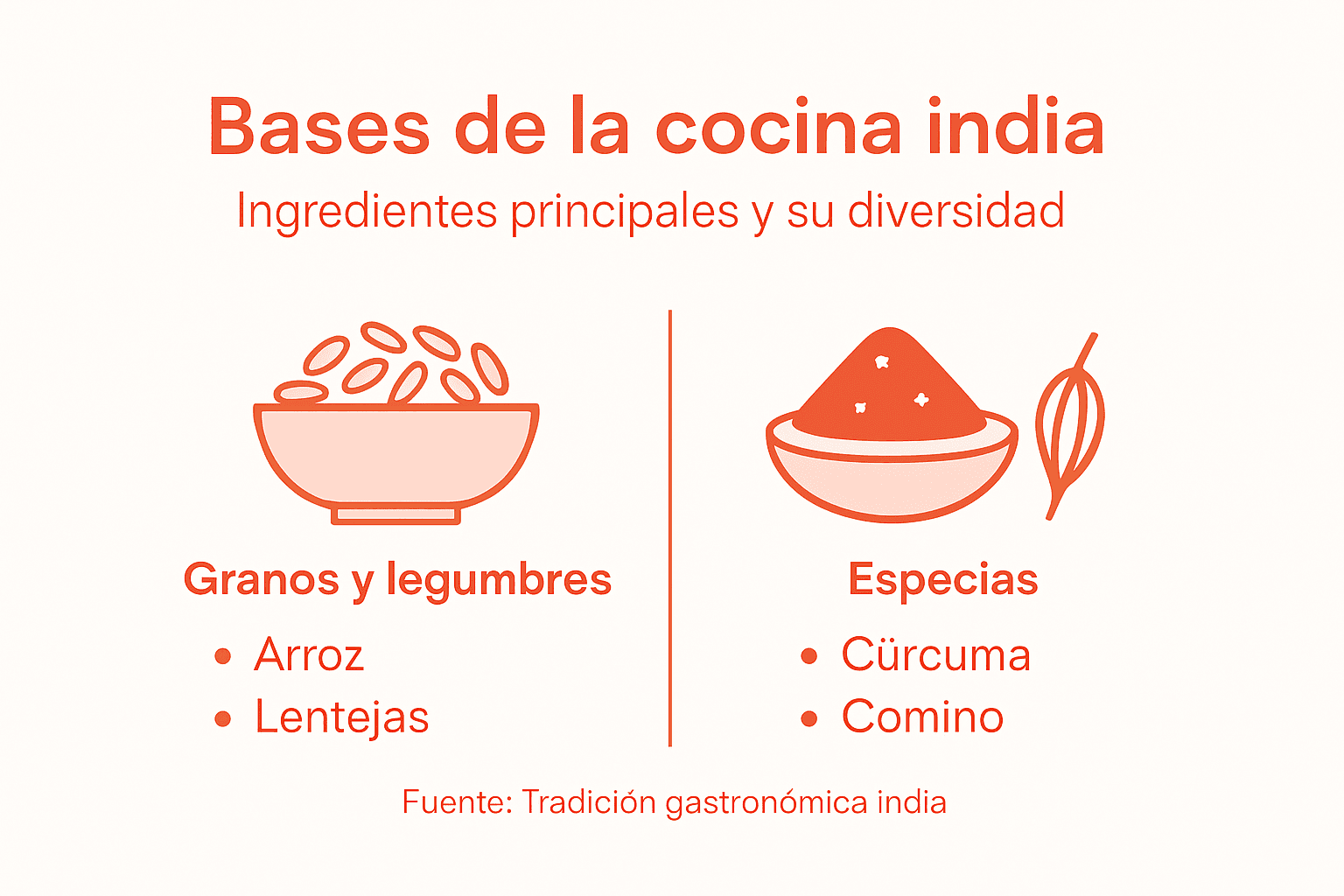 Infografía sobre los ingredientes esenciales de la cocina india