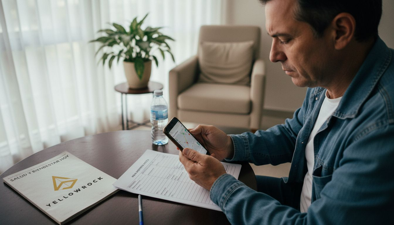 Persona que busca una clínica en Google Maps para encontrar dónde acudir.