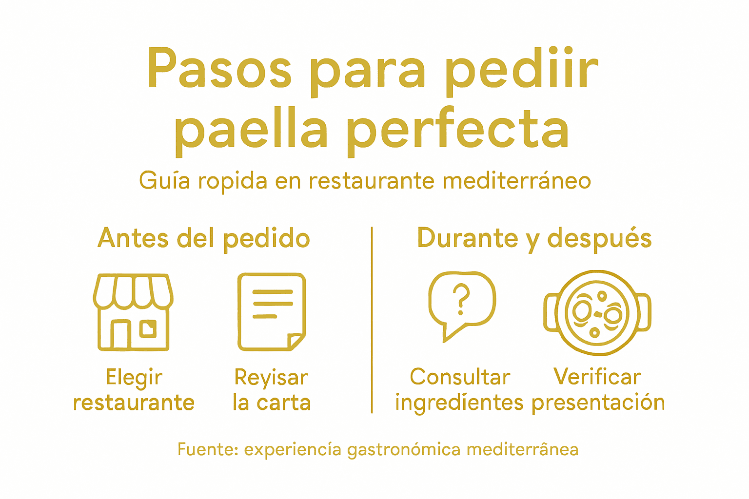 Guía visual con los pasos imprescindibles para pedir una buena paella