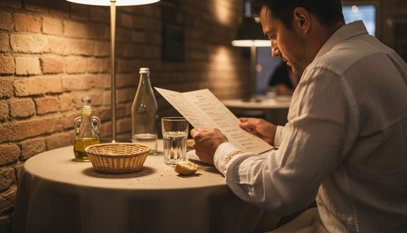 Comensal revisando el menú en un restaurante de cocina mediterránea