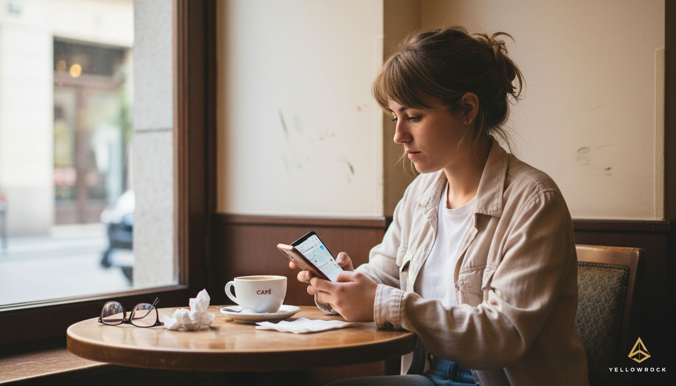 Una persona que necesita atención médica busca una clínica cercana desde su móvil.