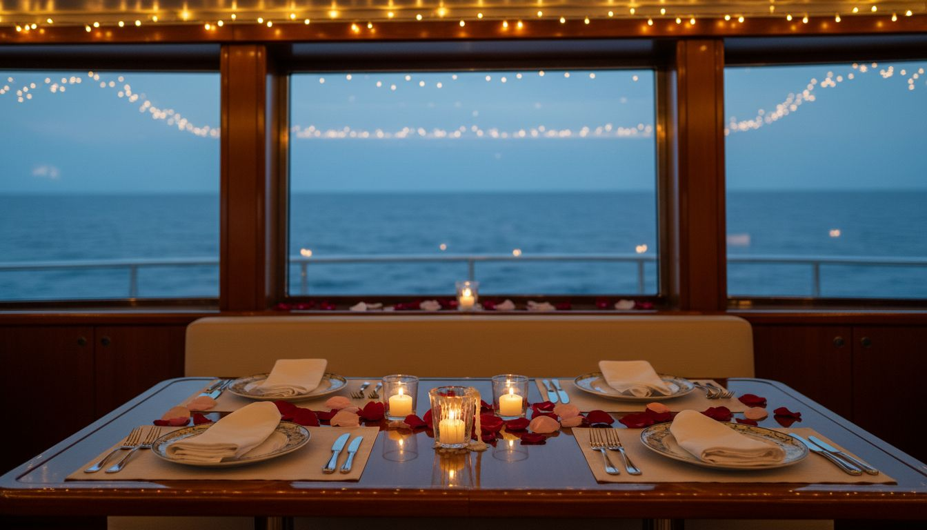Romantic yacht dining table with decorations