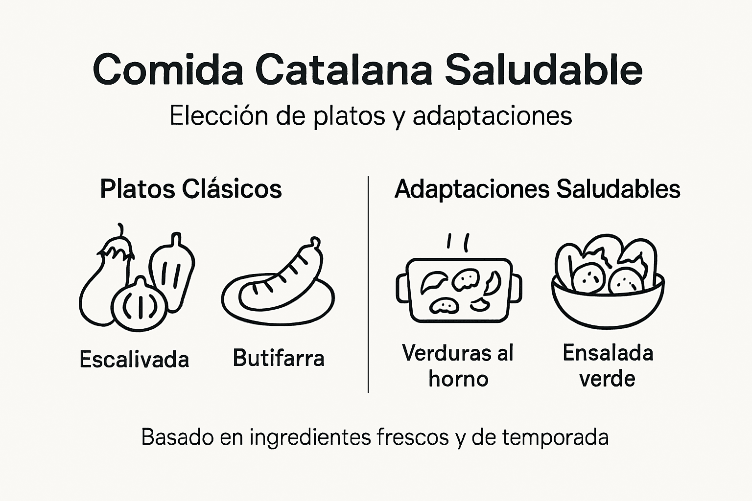Selección de platos tradicionales y saludables de la cocina catalana en una infografía