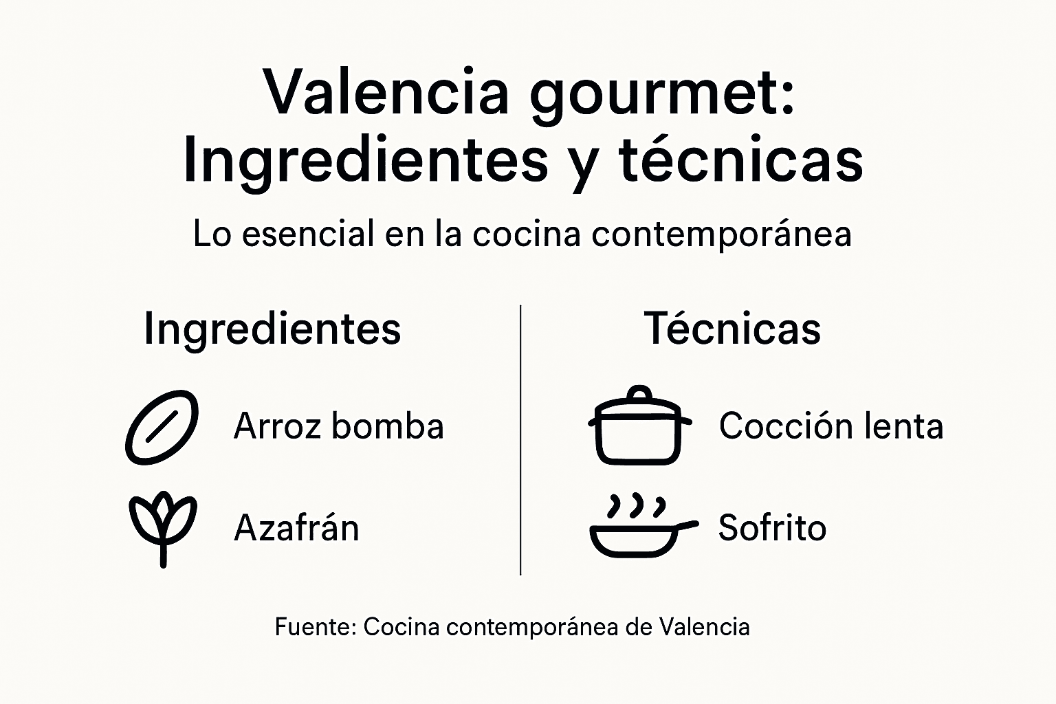 Guía visual de ingredientes y técnicas culinarias gourmet en Valencia