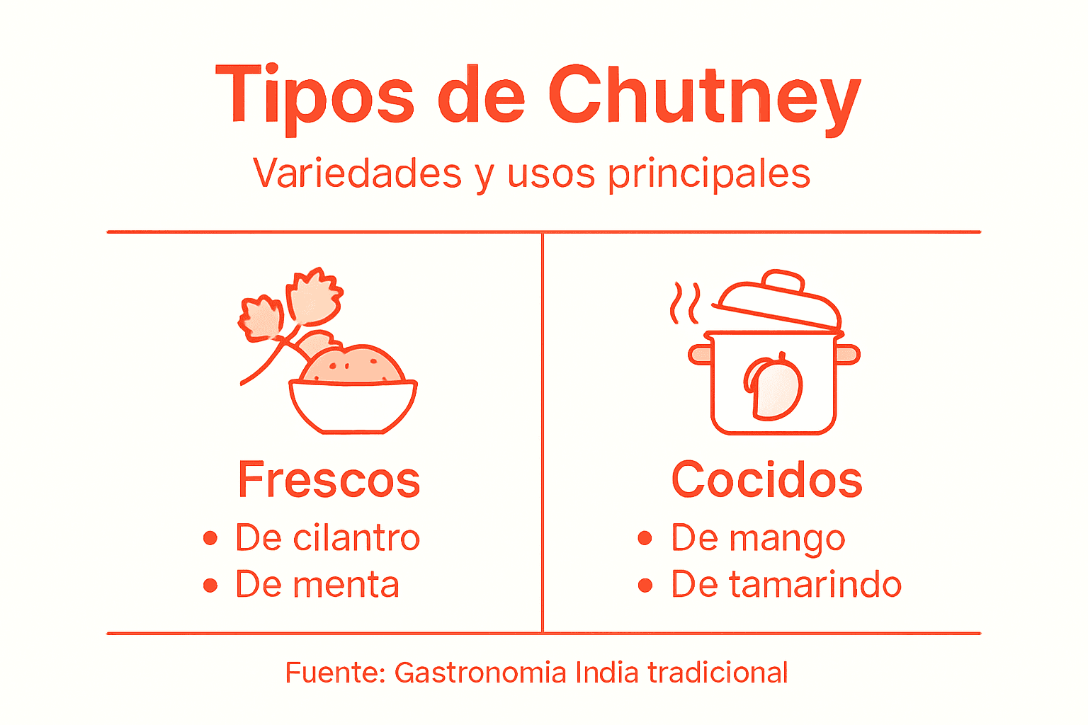 Guía visual sobre los diferentes tipos de chutney y sus principales usos