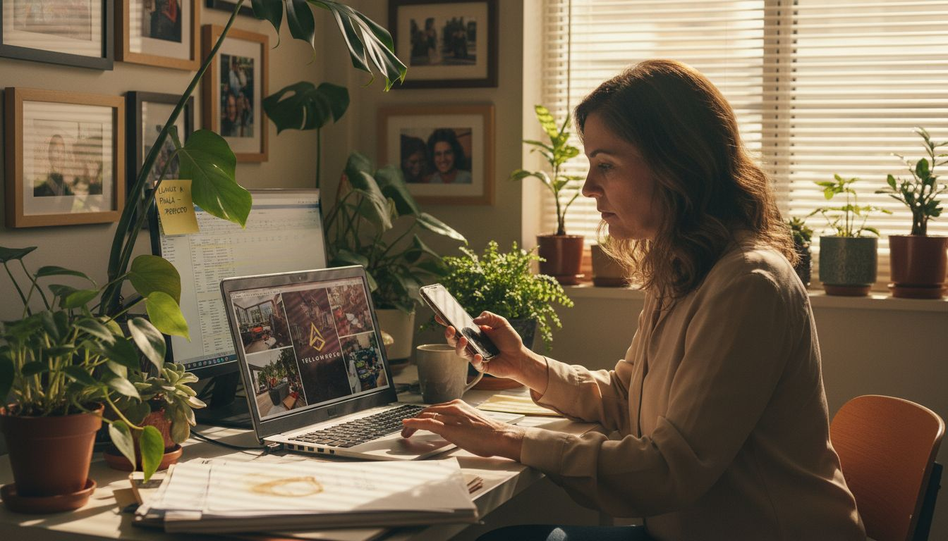 Mujer gestionando la información de su negocio en Google