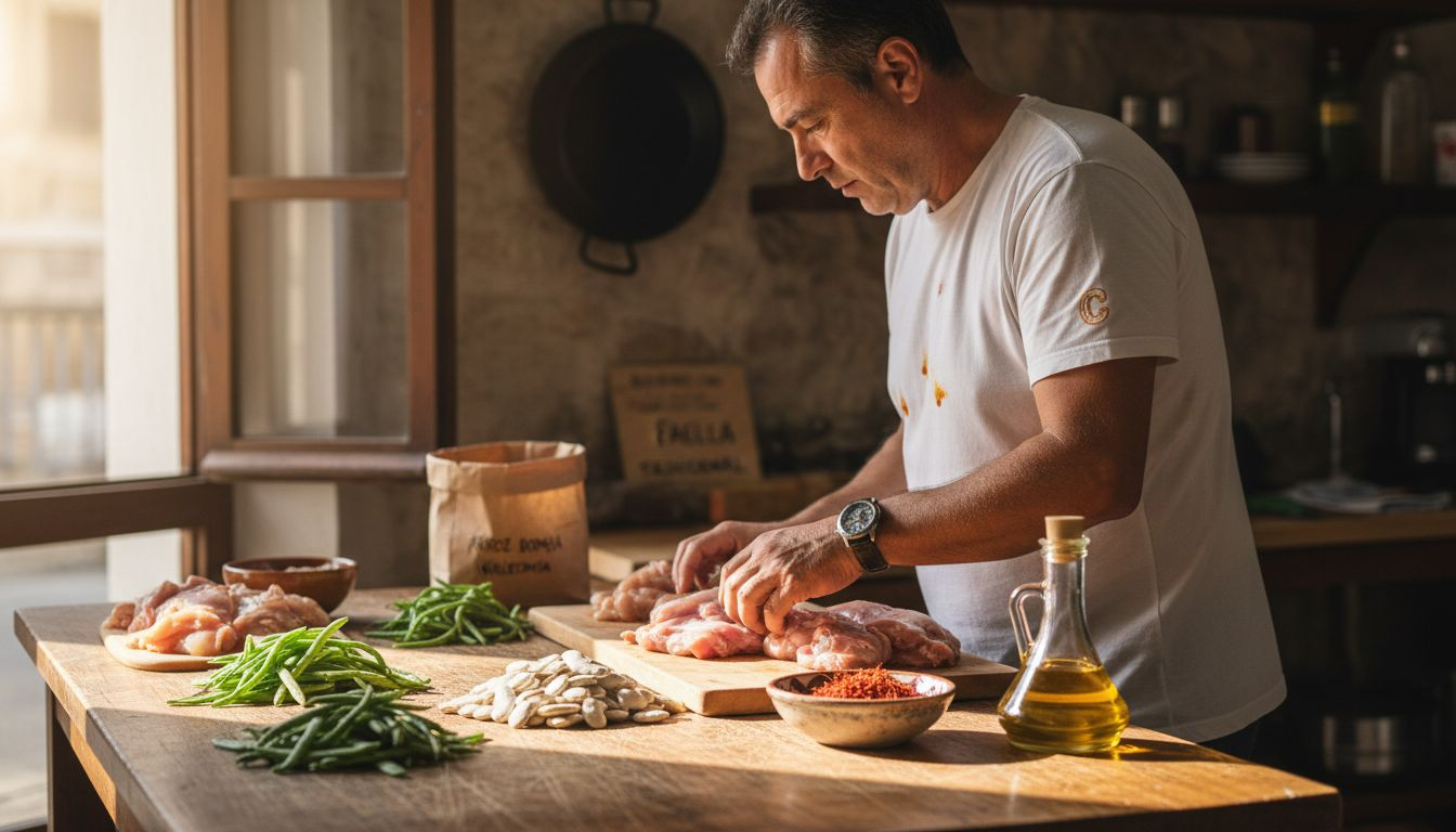 El chef repasa los ingredientes esenciales para preparar una auténtica paella.