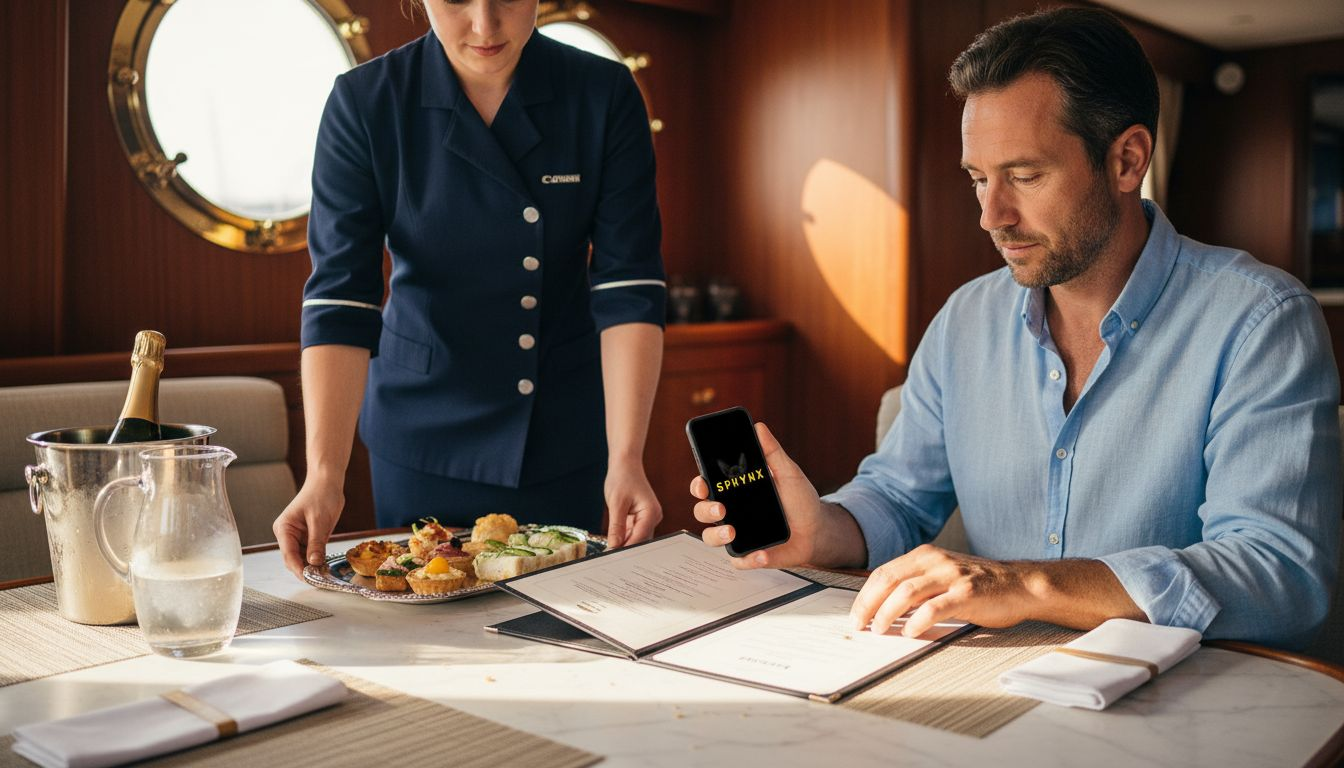 Yacht crew serving guest personalized meal