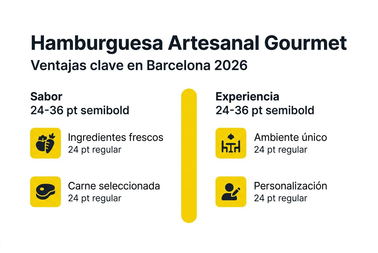Infografía sobre los beneficios y la auténtica experiencia de disfrutar una hamburguesa gourmet