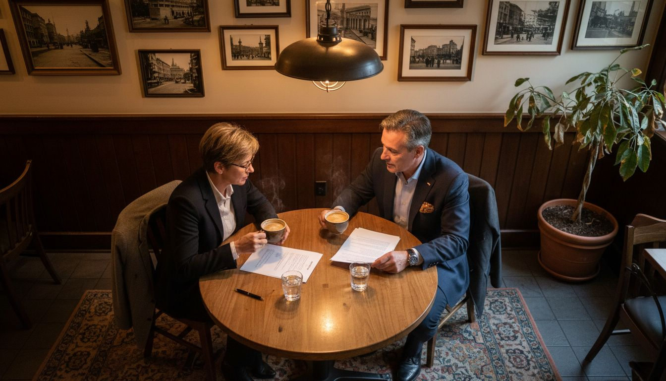 Grupo de ejecutivos conversando en una sala privada de un restaurante