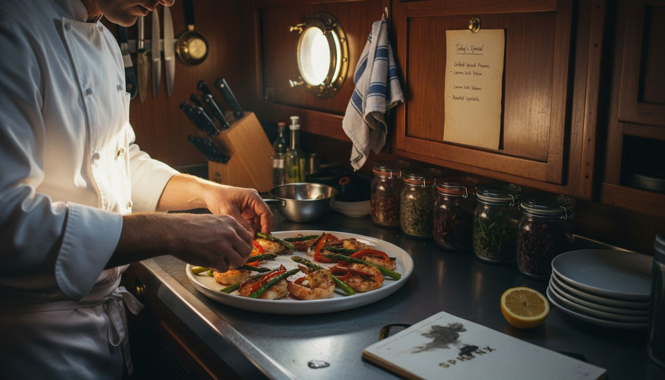 Private chef preparing yacht seafood platter