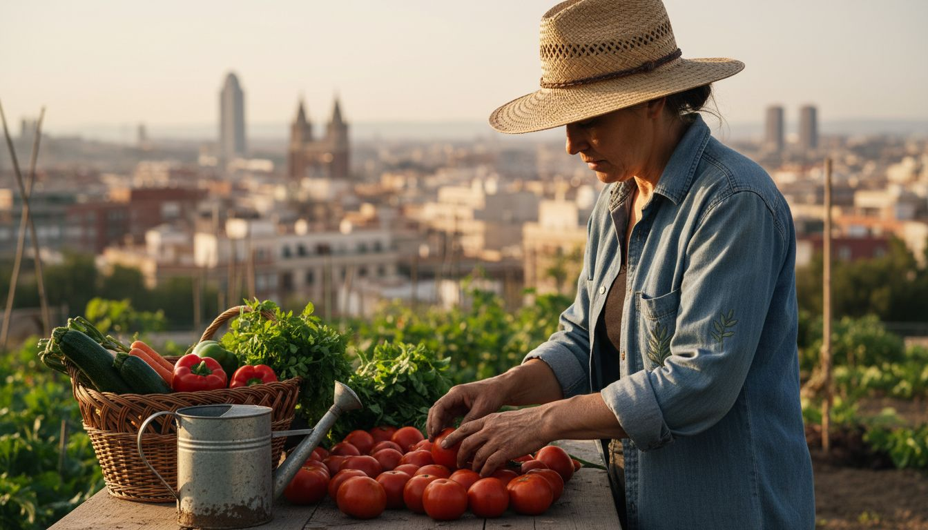 Un agricultor selecciona verduras recién cosechadas en las afueras de Barcelona.