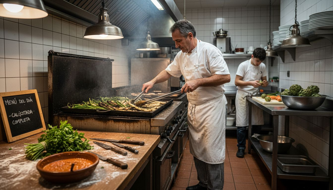 Cocinero elaborando platos típicos de la cocina catalana