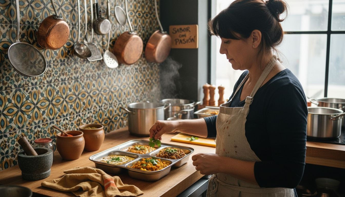 Chef elaborando especialidades vegetarianas de la cocina india
