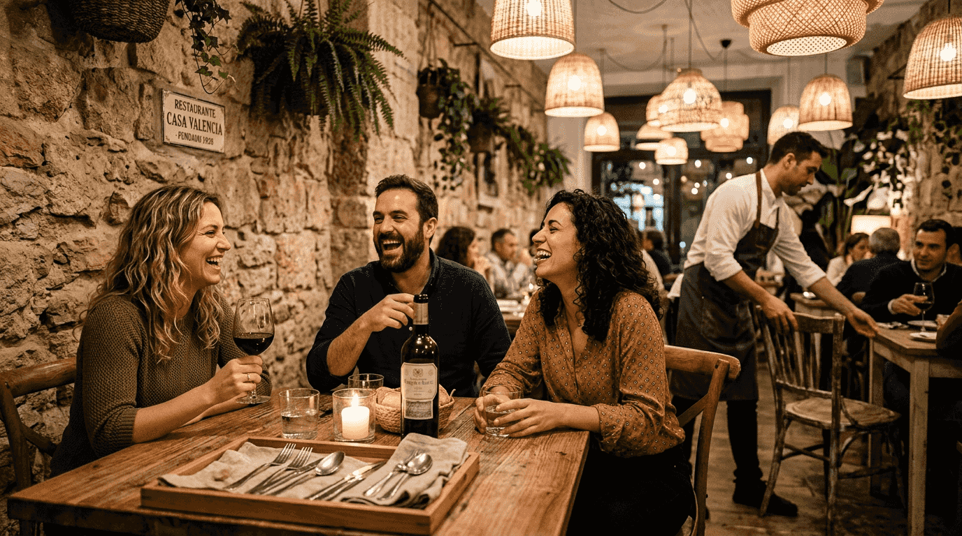 La magia de la noche se vive en un restaurante íntimo y encantador en Valencia.