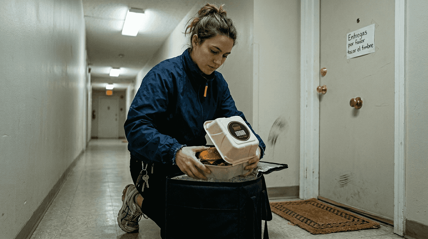 Entrega a domicilio con envases térmicos para mantener las hamburguesas calientes