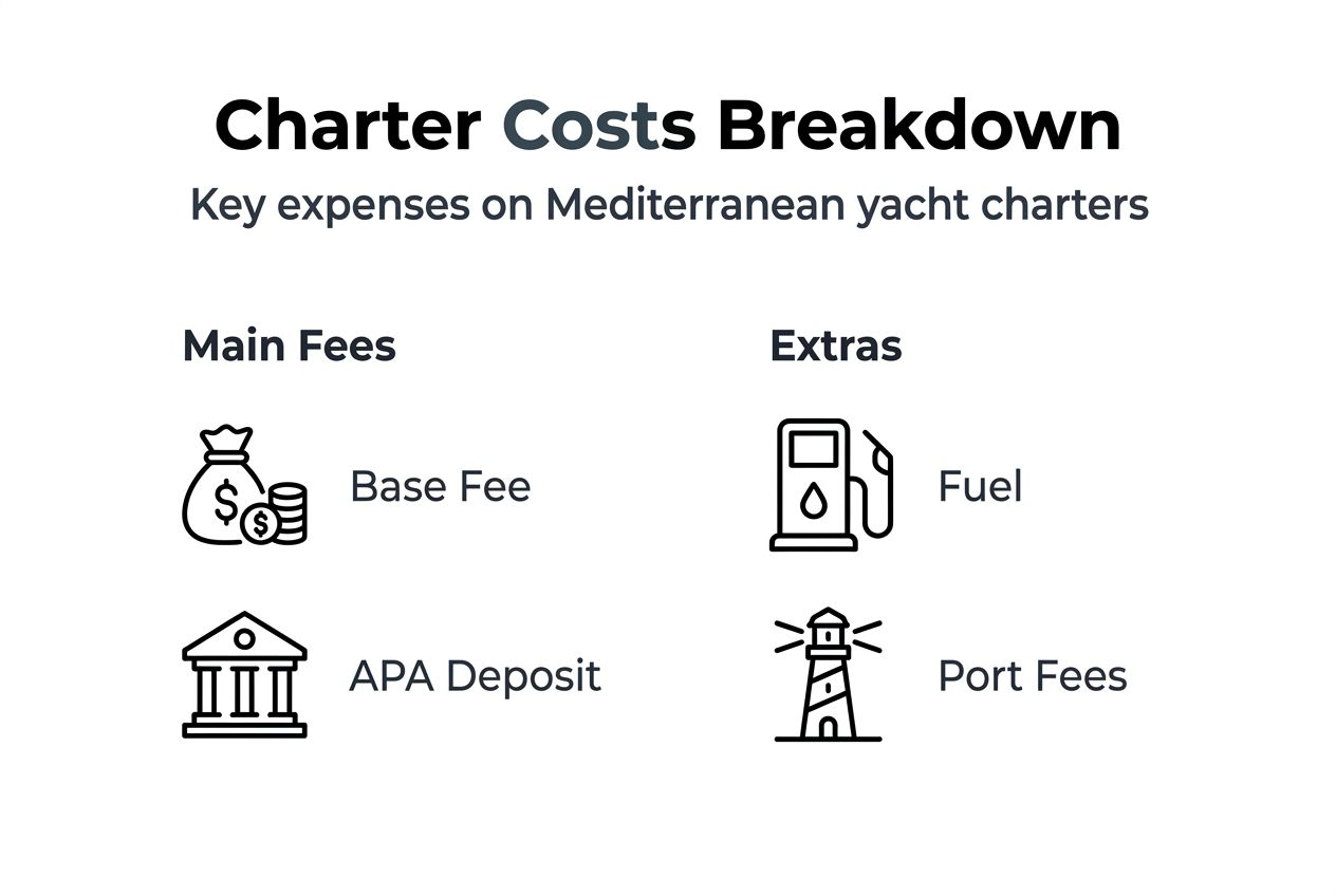Infographic summarizing yacht charter cost categories