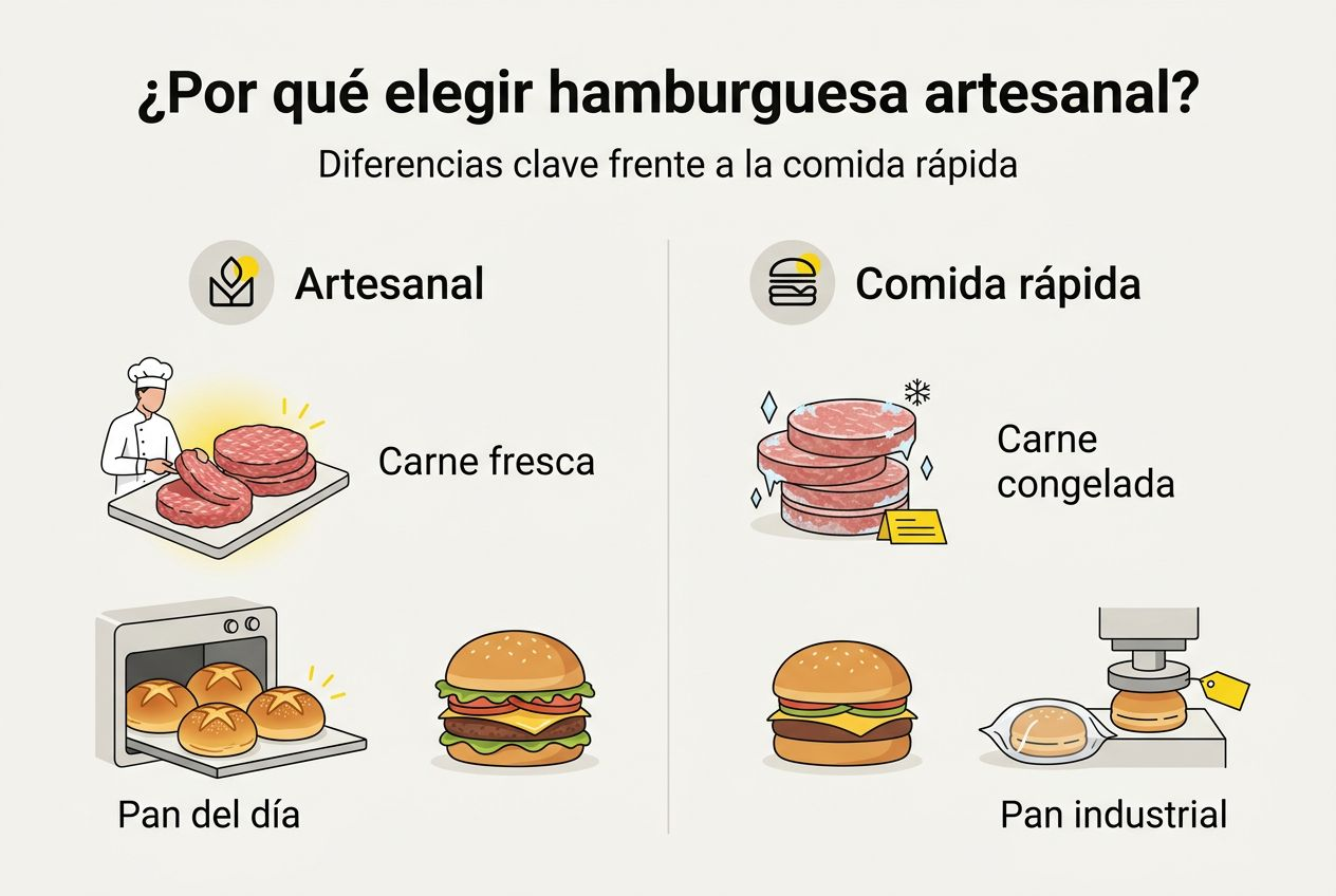Infografía: diferencias clave entre una hamburguesa gourmet y una de comida rápida